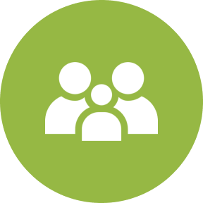 Icon of three people on green background.